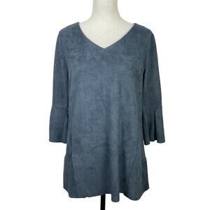 Soft Surroundings | Izzy Dark Blue Faux Vegan Suede Feminine Flouncy Top